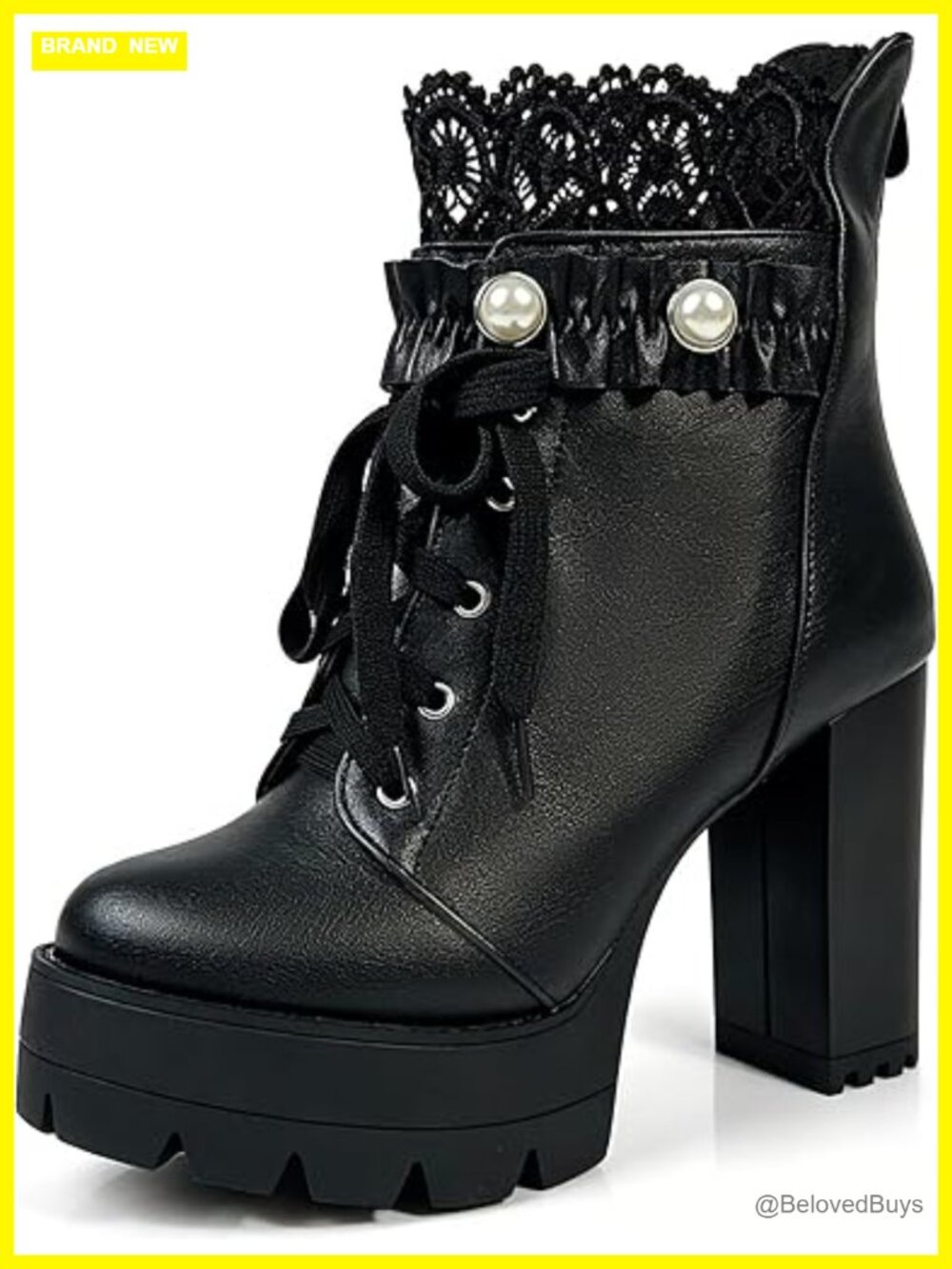 Chunky Heel Platform Ankle Boots with Zipper Lace Up Punk Gothic Booties